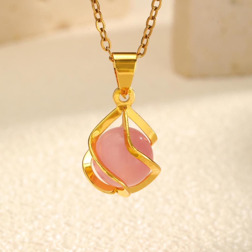 Pink Water Drop Zircon Pendant Necklace for Women Link Chain Tulip Flower Necklaces Luxury Daily Charm Jewelry Gift