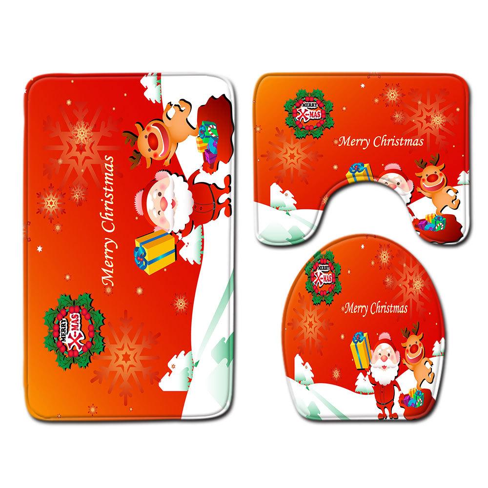 Christmas Bathroom Floor Mat Toilet Three-Piece Set