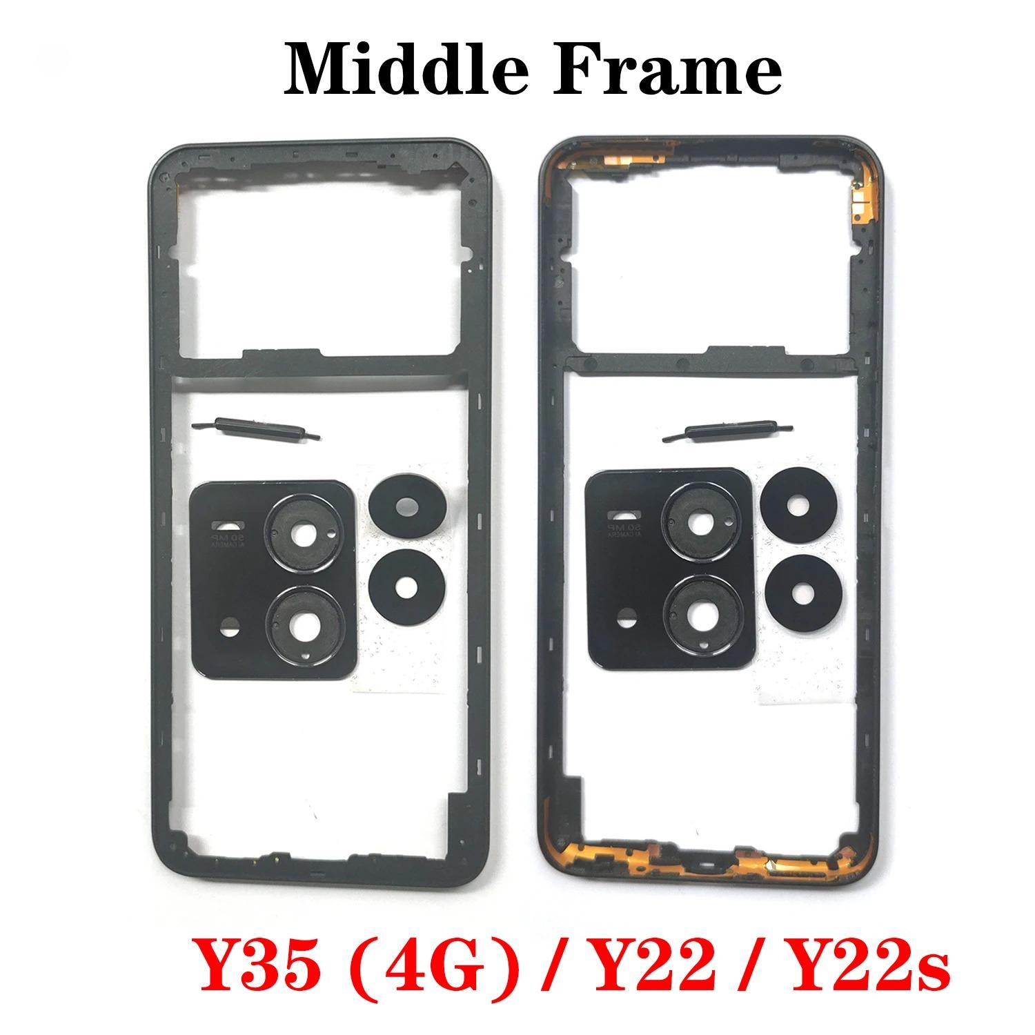 

For Vivo Y35 4G / Y22 / Y22s Middle Frame Housing Bezel With Camera Lens And Side Button Repair Parts