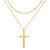 Stainless Steel Double Layer Cross & Bead Necklace for Women
