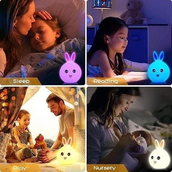 Silicone Rabbit Night Light  USB Rechargeable 7 Color-Changing LED Lamp with Touch Sensor Control  Kids Bedroom Décor  Gift for Baby