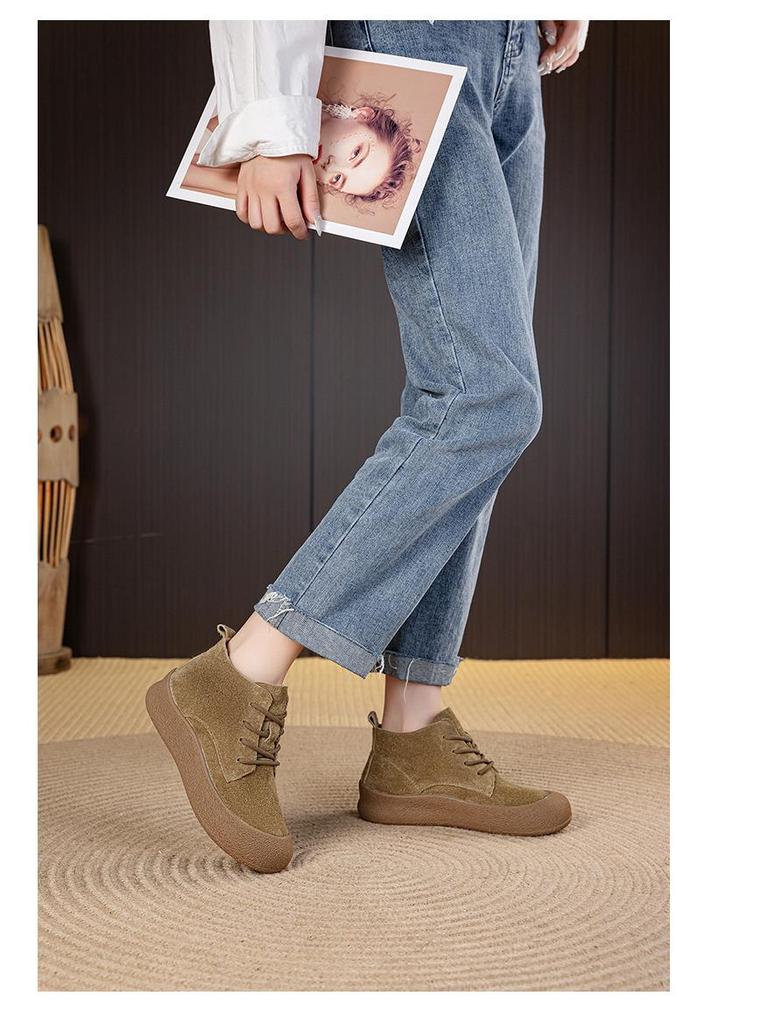 Damskie buty casualowe ze sznurowaniem, z okrągłym noskiem, ze skóry bydlęcej, w dużych rozmiarach 41-43, na miękkiej podeszwie i z aksamitną podszewką, Jesień/Zima 2025