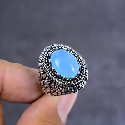 Pietra preziosa acquamarina naturale fatta a mano argento sterling 925 anello regalo taglia 7 A5e30