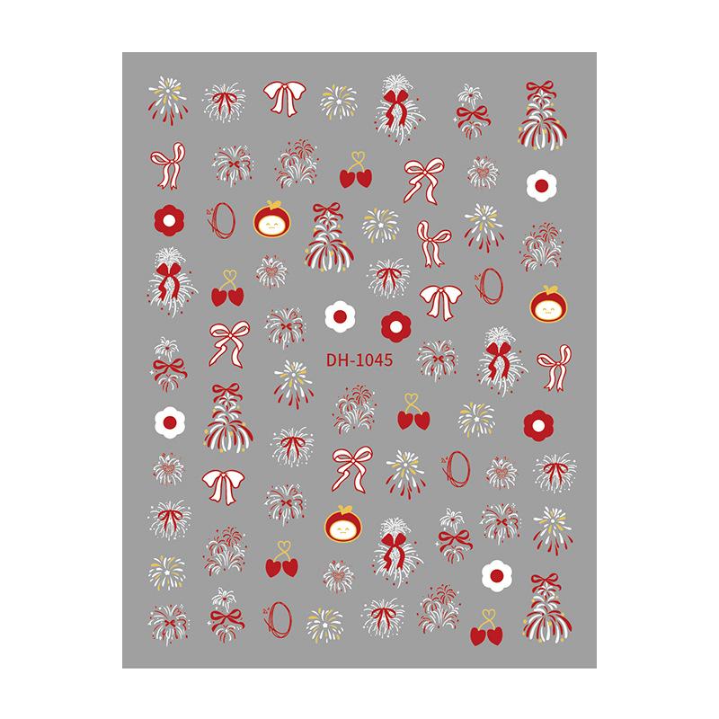 Redanco3D Fireworks Cartoon Nail Art Stickers DH-1045 – New Year Cute Flat Decals