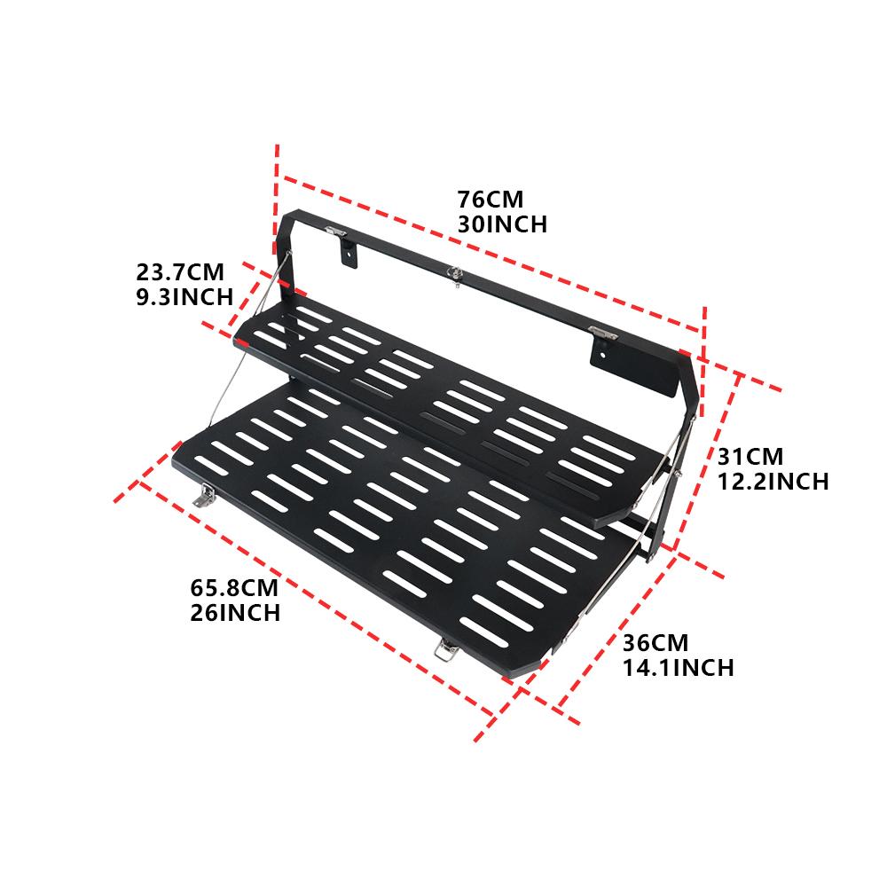 Drop Down Tailgate Table for 2007-2024 Jeep Wrangler JL - Foldable Cargo Shelf with MOLLE Panel Luggage Holder Camping Acce