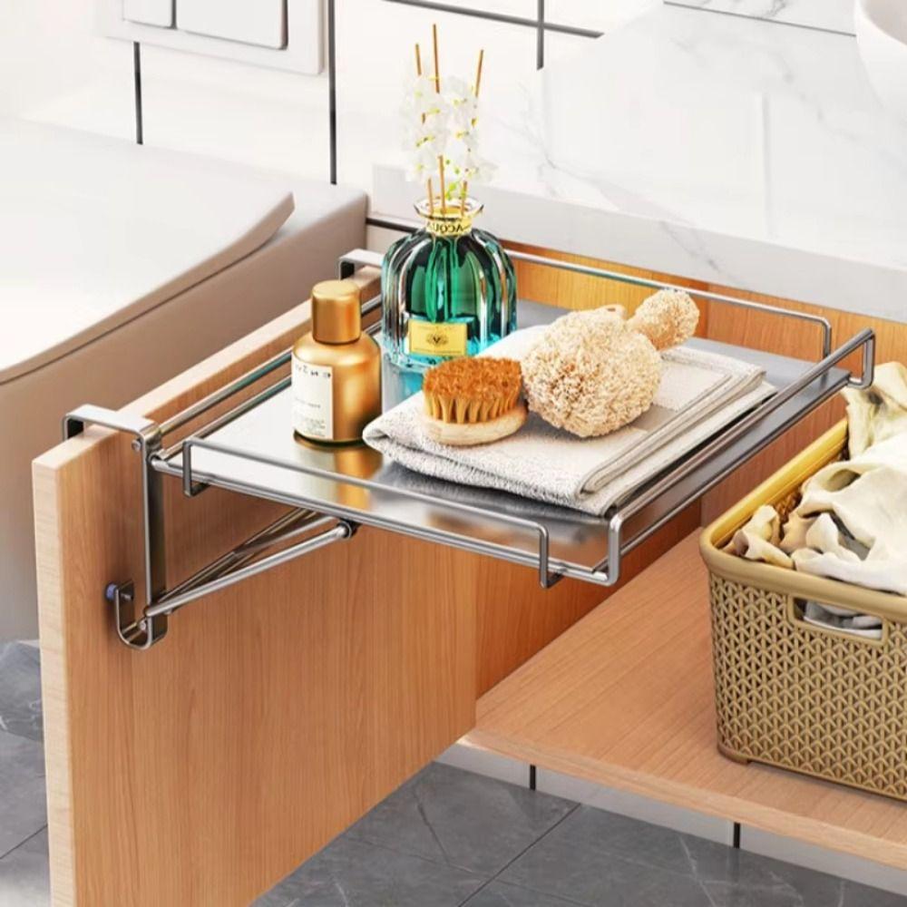 Stainless Steel Foldable Countertop Storage Rack Compact Design Cabinet Door Organizer  Home Pantry