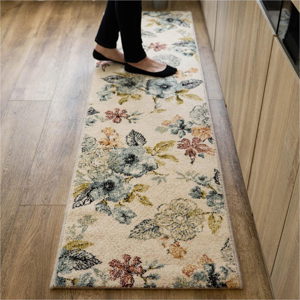 Sayang Sayan Flower Floral Pattern Kitchen Mat Fleur 50x180 Ivory Wilton