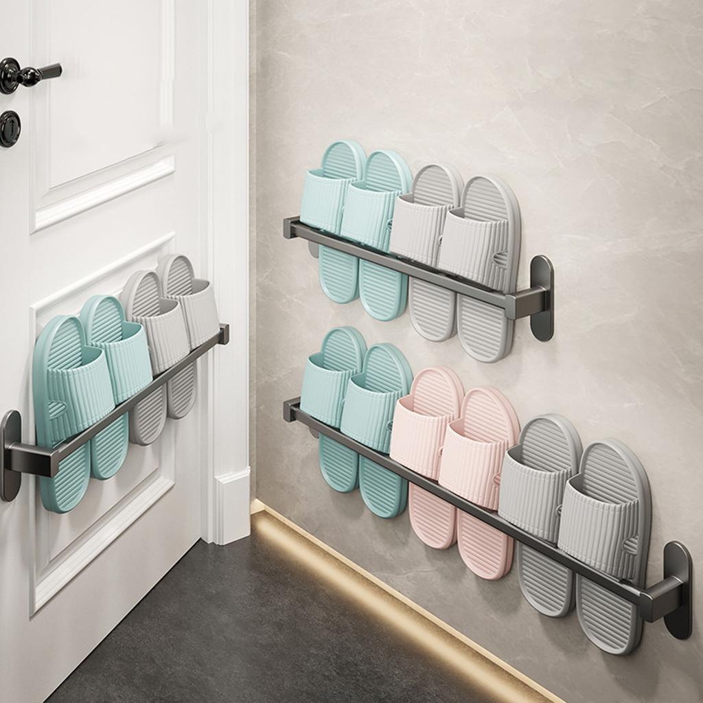 Wall Mounted Slipper Holder Aluminum Bathroom Wall Hanging Slipper Rack Shoe Organizer with