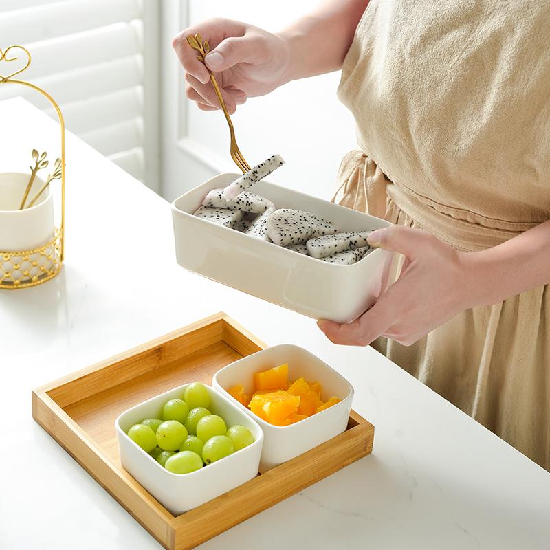 Keramická přihrádka z bambusu a dřeva na suchý talíř na ovoce Úložný box na svačinku Talíř na ovoce Samostatný talíř Talíř na občerstvení Dřevěný tác