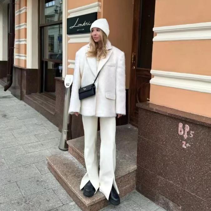 

Элегантное плюшевое пальто с лацканами 2024: Весенне-осенняя коллекция для женщин XL белый