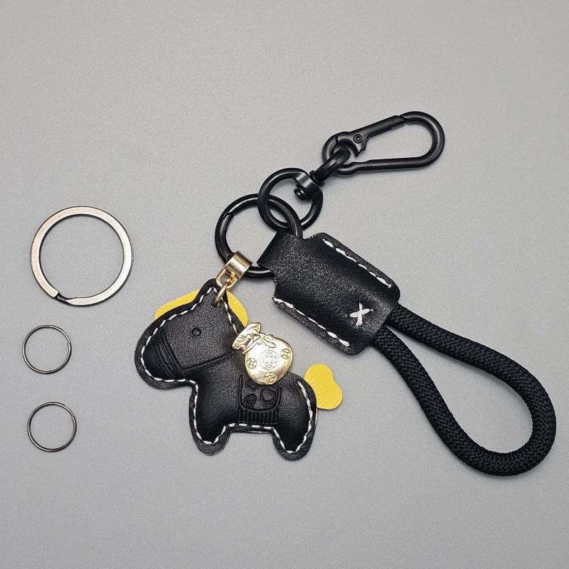 Handwoven Cartoon Leather Car Keychain Pendant