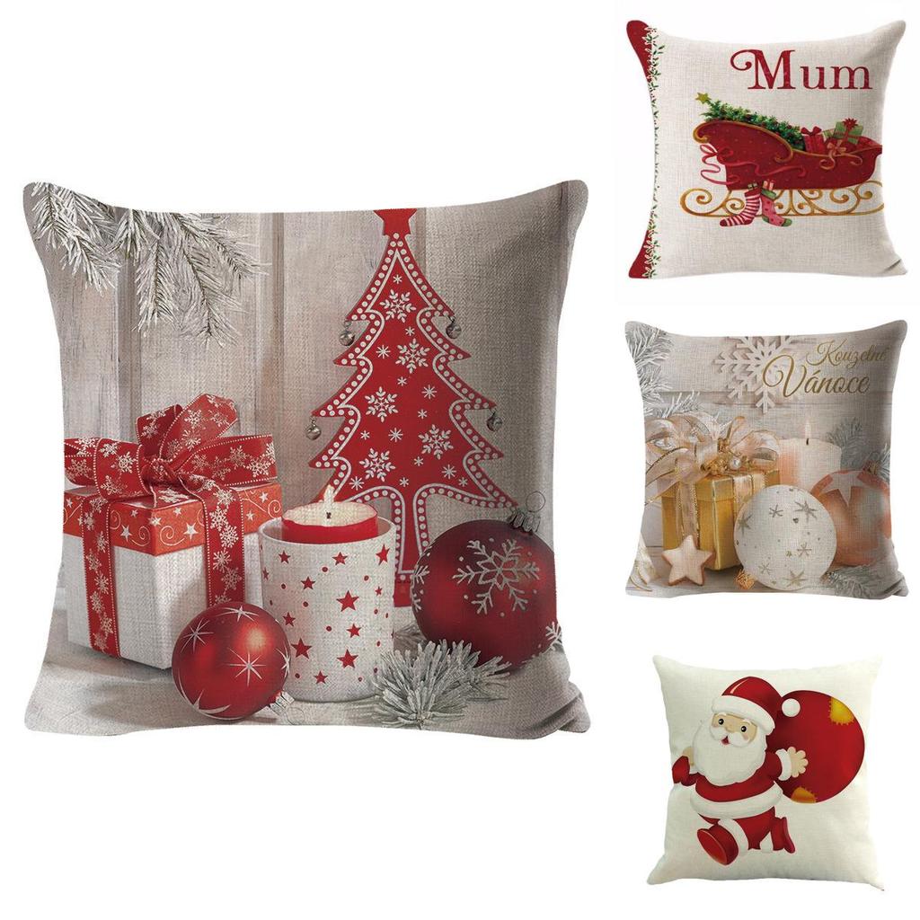 Luxurious 18" Merry Christmas Pillow Case Cotton Linen Cushion Cover For Home Decor