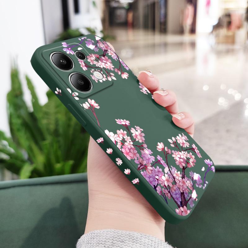 

Falling Flowers Phone Case For Xiaomi Redmi Note 14 13 12 12S 11 11S 10 10S 9 9S Pro Plus 4G 5G Liquid Silicone Cover Redmi Note 11 темно-зелений колір