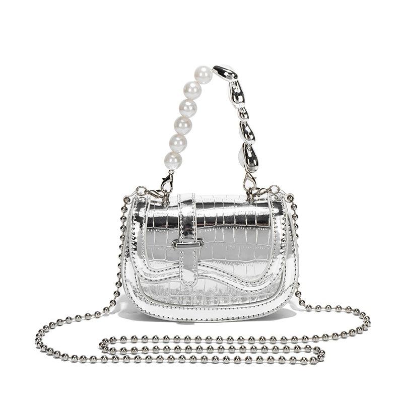 Summer Niche Pearl Chain Crossbody Fashion Mini Silver Handbag