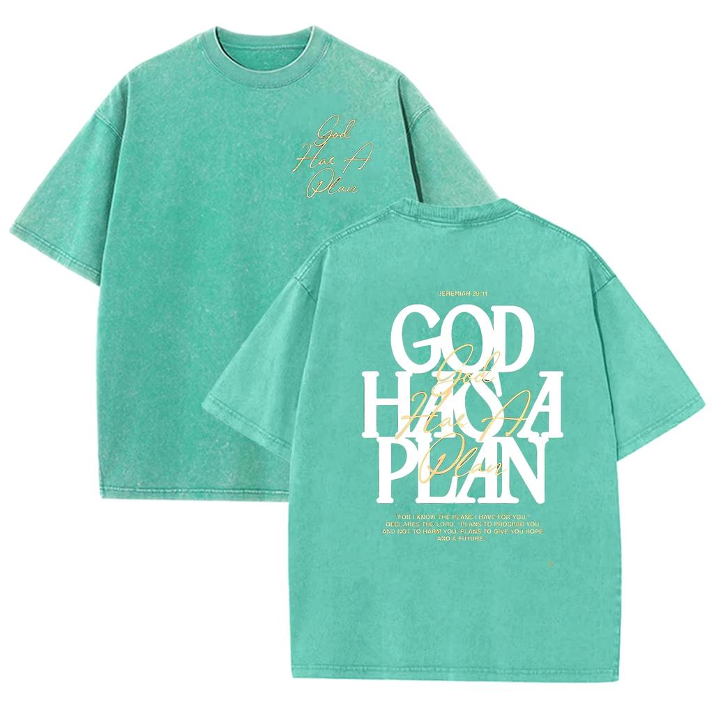 Retro Acid Wash Oversized T-shirt Front Back Bible Verse Inspirational Text Graphic Casual Daily Tops Asian Size