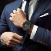 BENYAR Chronograph Watch with Leather and Black Leather Strap for Business and Formal Wear Men's Multi-Calendar Strap, Water-Resistant