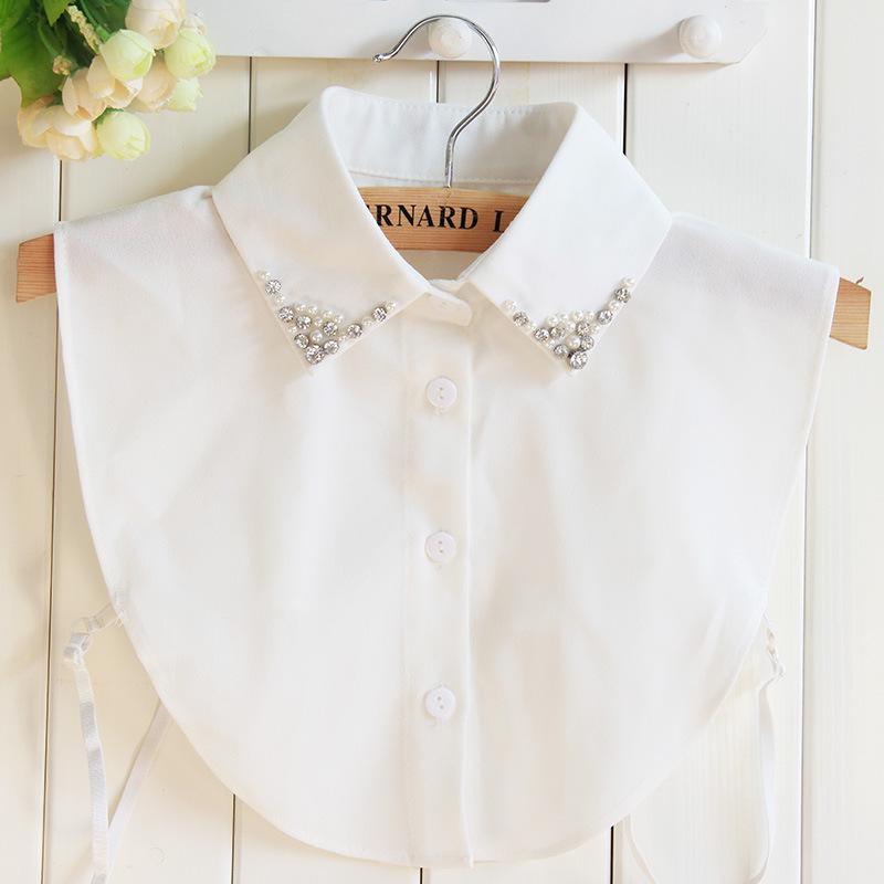Women s Korean Style Rhinestone Pearl Chiffon Fake Collar for Autumn/Winter Fashion