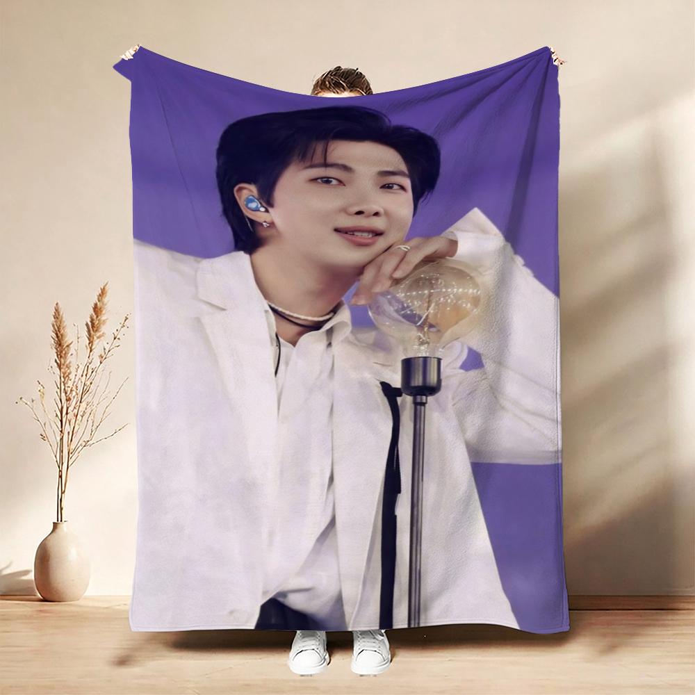 Kim Namjoon Rm Portrait Collage Print Pattern Blanket Soft Comfortable Fleece Blanket For Living Room Bedroom Recliner Home Party Decor Memorial Gift