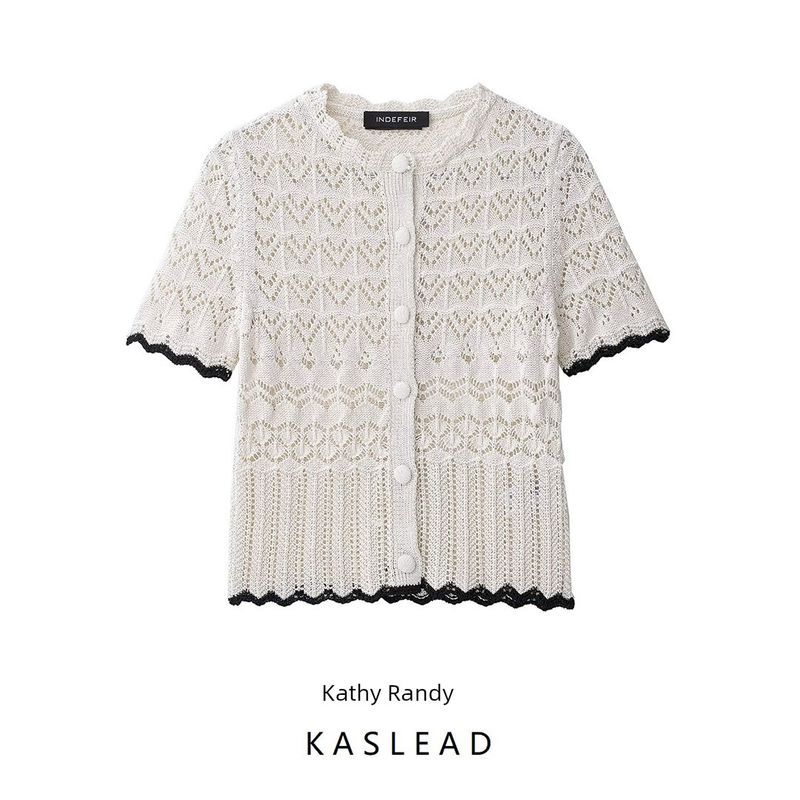 Kaslead New Women Clothes Western Style All-Match Mesh Knitted Short Sleeve Outerwear 6771121