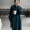 Women Hooded Knit Long Dresses Thick Straight Splice Dress Solid Full Sleeve Casual Loose Vintage Office Lady Autumn Winter