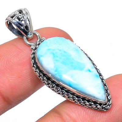 Natural Republic Larimar Gemstone 925 Solid Sterling Silver Pendant 1.65" J1S71