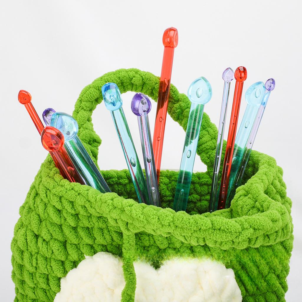 14pcs/set Candy-Colored Plastic Crystal Knitting Needles Weaving Tools Crochet Needles DIY Scarf Sweater Needlework Set