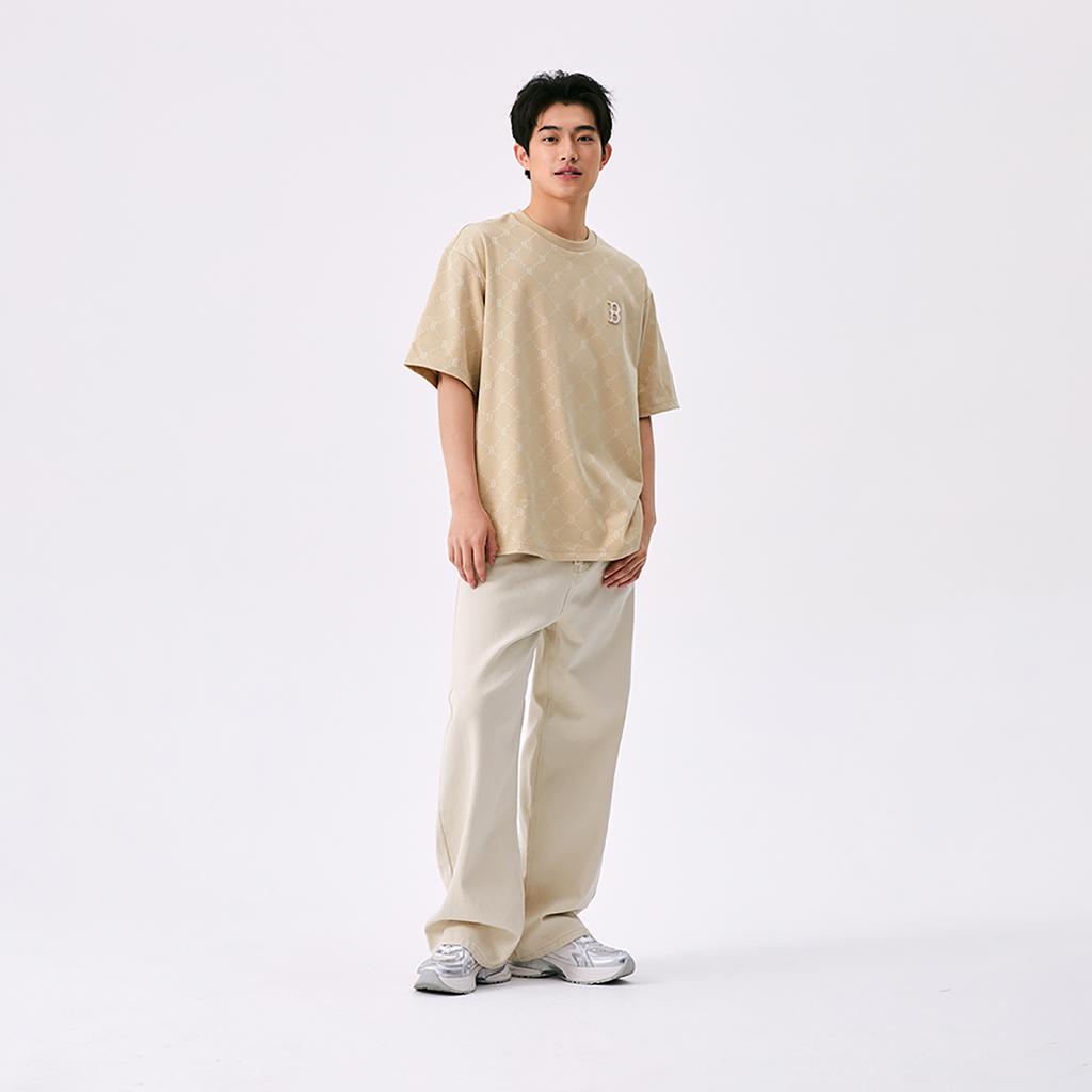 New MLB MONOGRAM Collection Boston Red Sox SS25 T Shirt Unisex Light Beige 3ATSM0153-43BGL