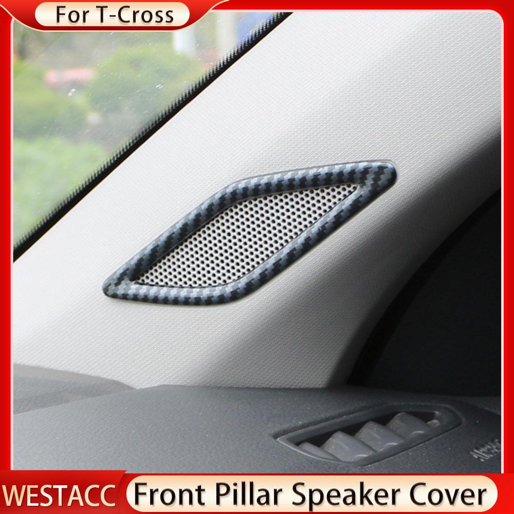 Carbon-Faser-Auto-Frontsäulen-Lautsprecher-Abdeckungs-Ordnungsaufkleber für Volkswagen T-Cross Tcross 2018 2022 2023