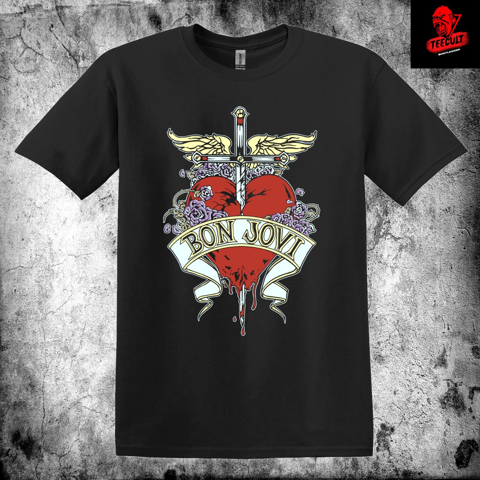 Men s and Women s T-shirts Bon Jovi Classic 80s Rock Band Unisex Heavy Cotton S