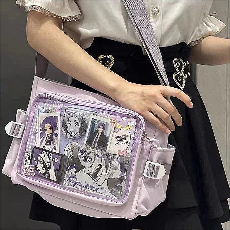 Women's Japanese Style Transparent Shoulder Crossbody Bag Badge DIY Decorative Crossbody Bag Anime Expo Class Tote Itabag Large Capacity Pain Bag