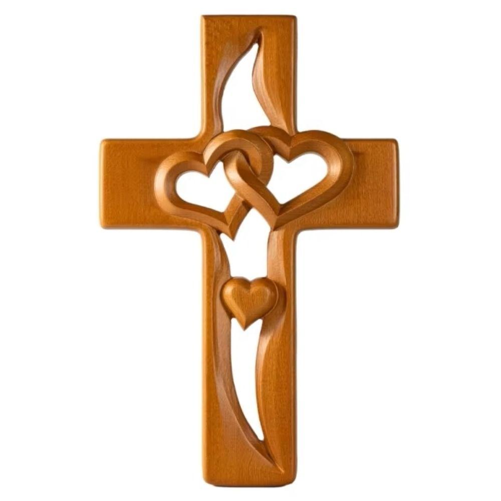 Christian Intertwined Heart Wooden Cross Valentine's Day Log Cross Pendant  Easter
