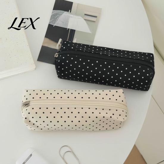 Compact Stationery Organizer for Desk Polka Dot Pencil Case, Fabric Pouch, Cute Makeup Lightweight Pouch Purse Zipper Closure Pen Bag School