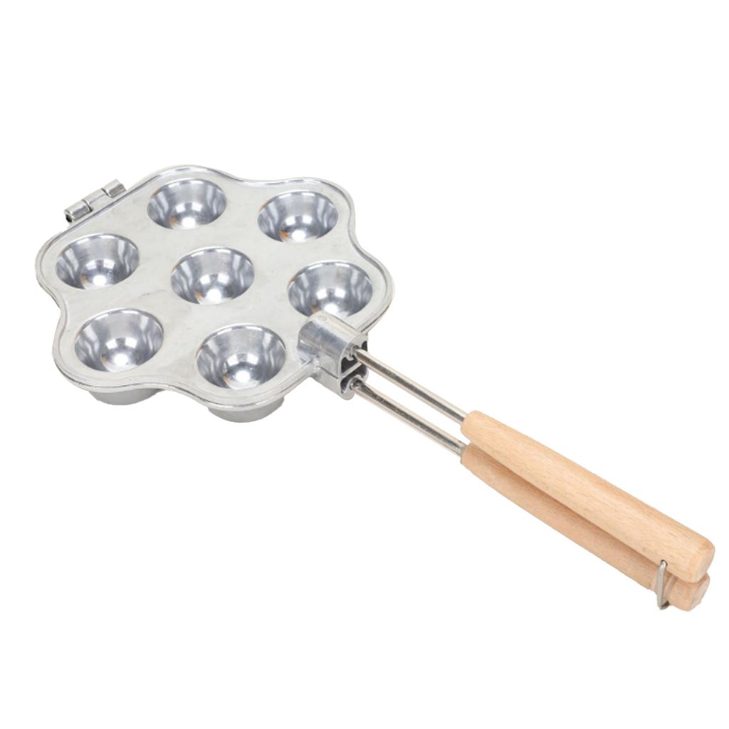 Egg Tart Mold 7 Holes Reusable Aluminum Alloy Cake Baking Mould for Mini Cake Pudding with Wooden Handle