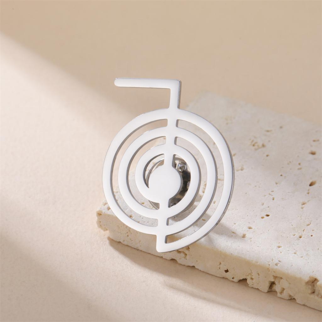 Cho Ku Rei Brooch Stainless Steel Geometric Reiki Protection Healing Chokurei Pins Energy Yoga Amulet Jewelry Gifts