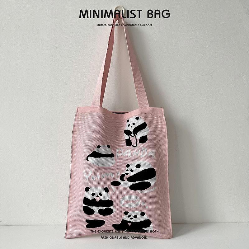 Korean Style Cute Panda Knit Shoulder Bag - Large Capacity Commuter Tote