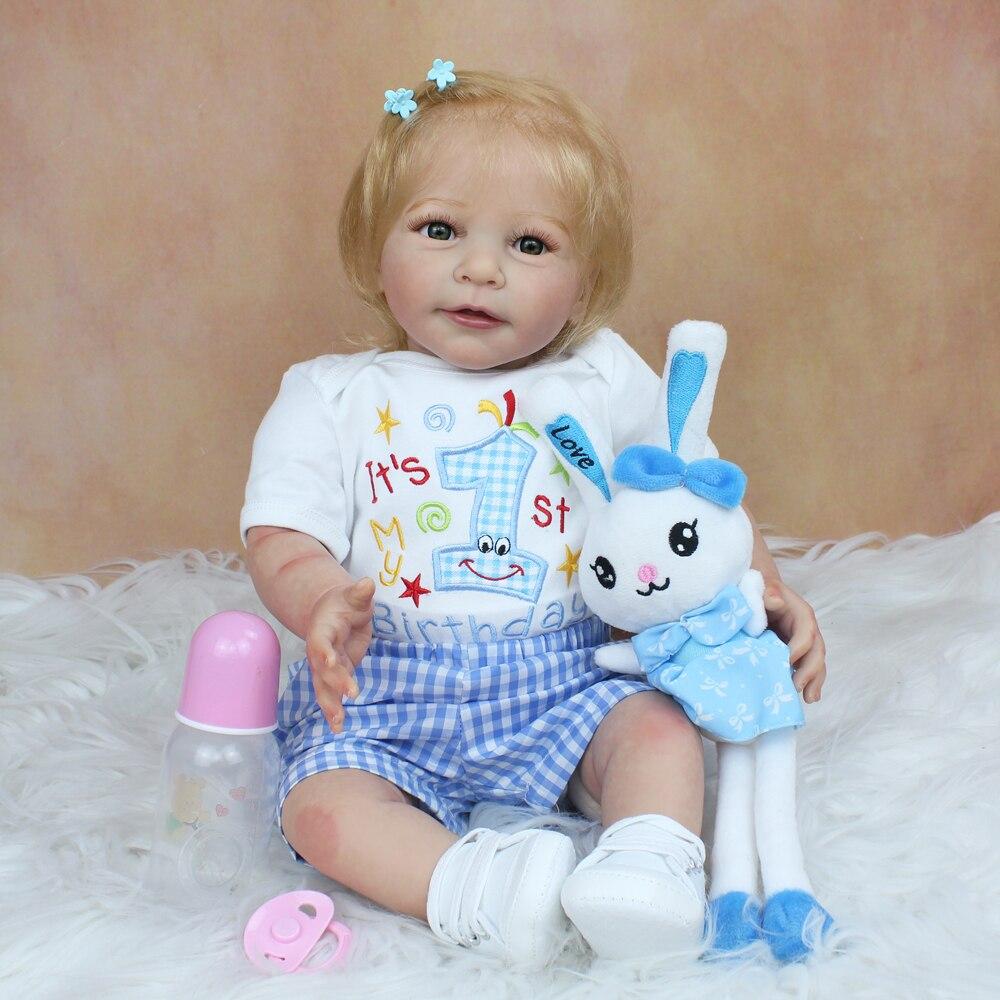 BZDOLL 55CM 3D Paint Skin Silicone Reborn Baby Doll Have Blood Vessels Lifelike 22 Inch Blonde Lisa Princess Toddler Girl Birthday Toy