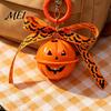 Hanging Bell Keychain Halloween Pumpkin Keychain, Hollow Head Key Ring Decorative with Ribbon Bow, Backpacks Charm for Holiday Party Decoration