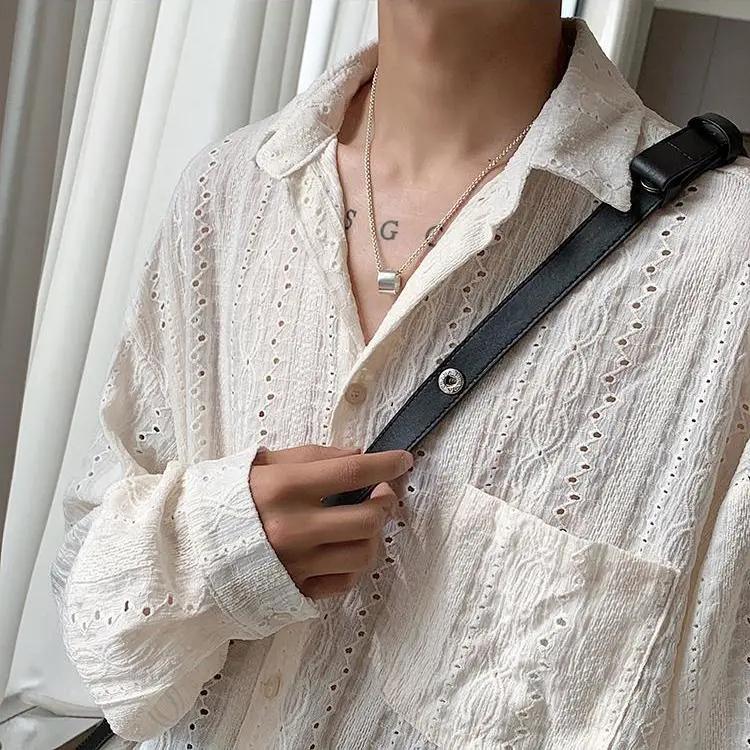 Men's Summer Hollowed Out Design Loose Casual Shirt Handsome Long-sleeved Air Jacket