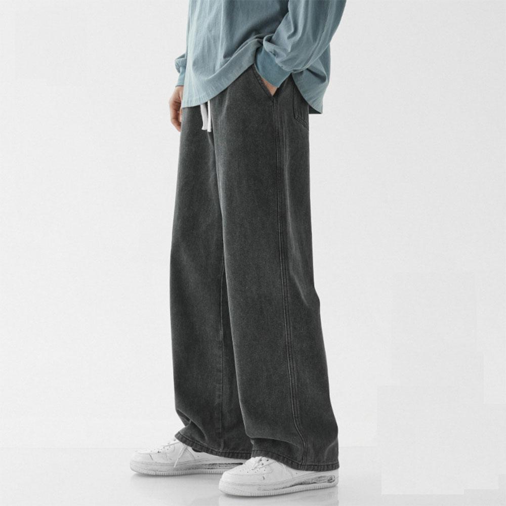 Thin / Thick  Casual Men's Plus Velvet 78% Cotton Drawstring Denim Jeans Baggy Wide Leg Pants Straight Trousers Sweatpants For Men Hip Hop