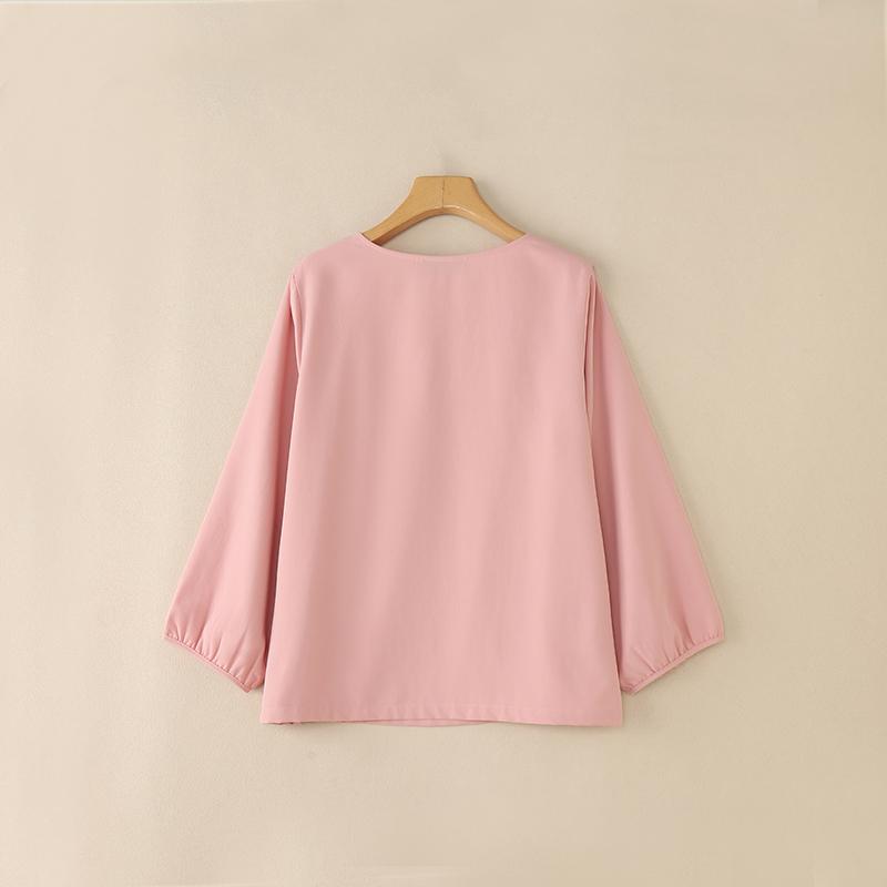 ZANZEA Damen Lässige Lockere Rundhals 3/4 Ärmel Einfaches Hemdbluse