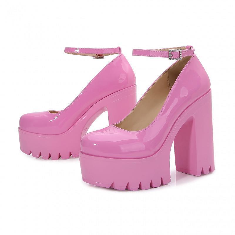 

Large size single shoes women s new high heels fashion oneword buckle women s shoes 43 рожевий