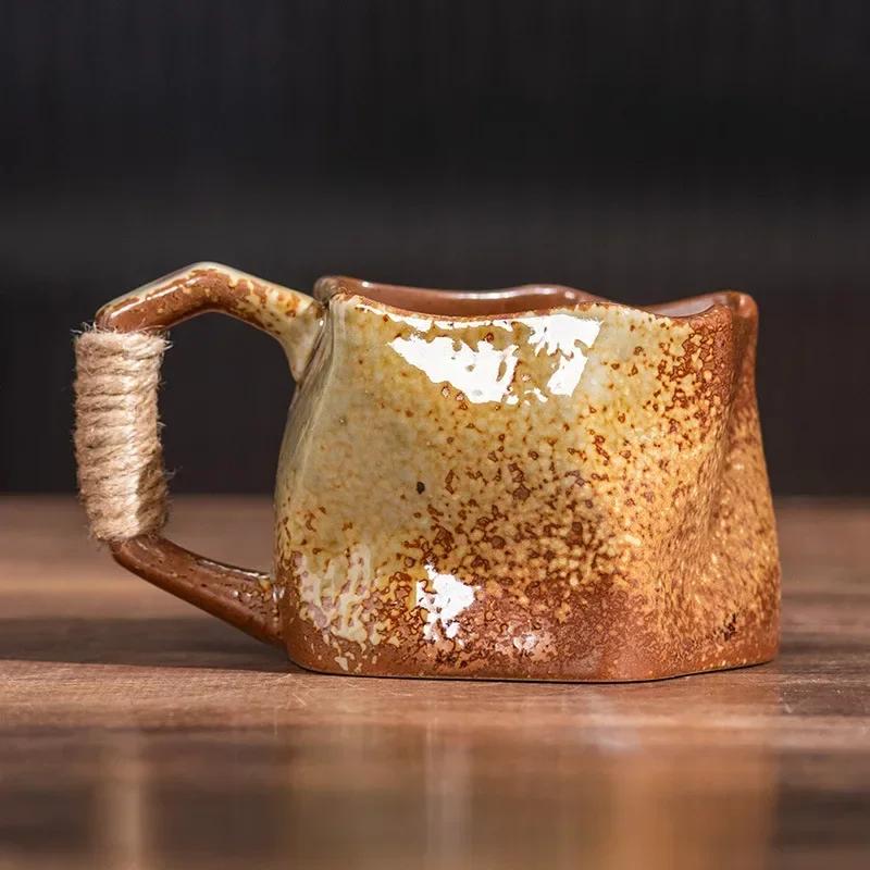 240ml Ceramic Tea Coffee Cups Irregular Shape Retro Drinkware Milk Coffee Mug Home Kitchen Desktop Juice Cup Handheld Type Mugs