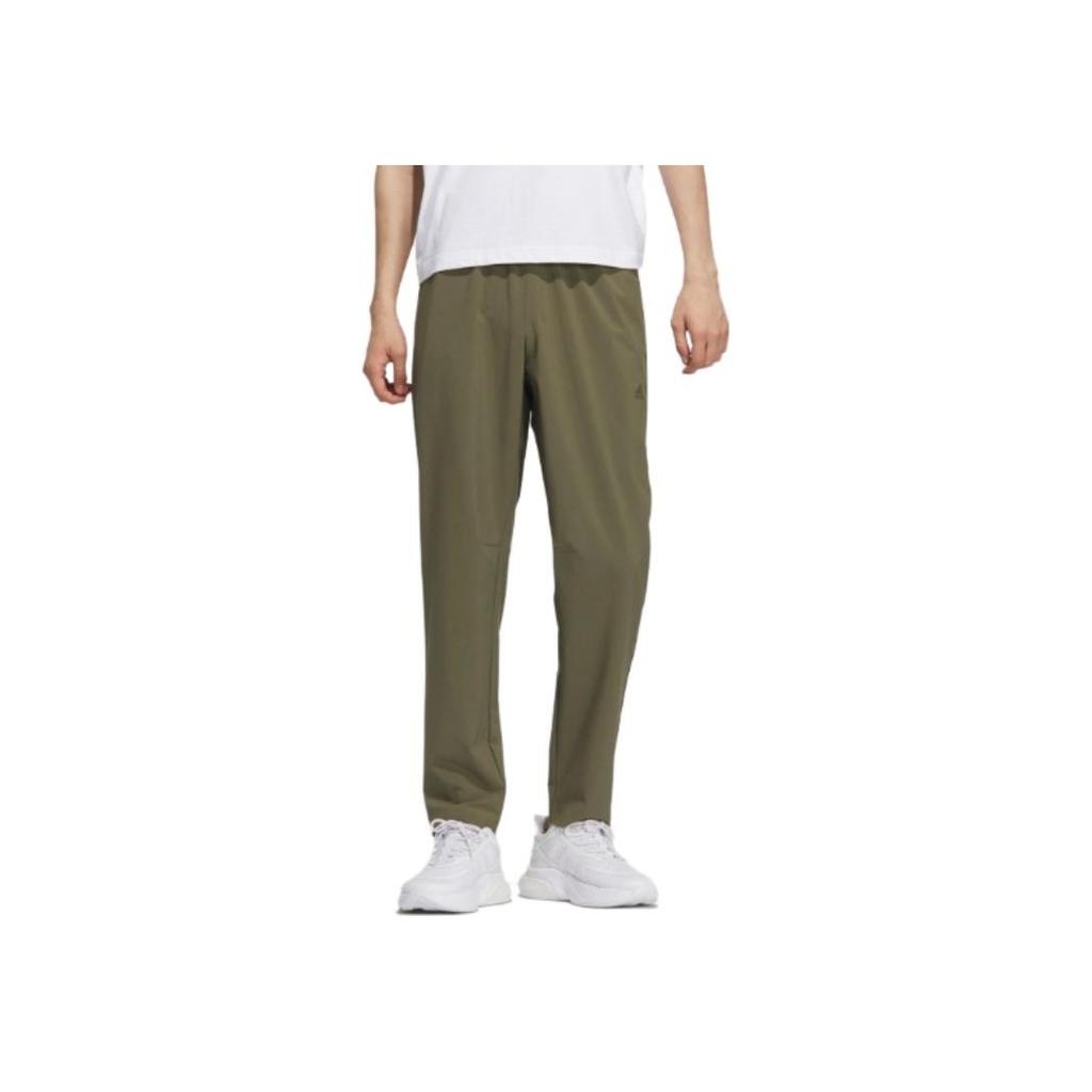 Adidas Brand Logo Solid Color Elastic Waist Straight Leg Track Pants Men Bottoms Olive IP3976