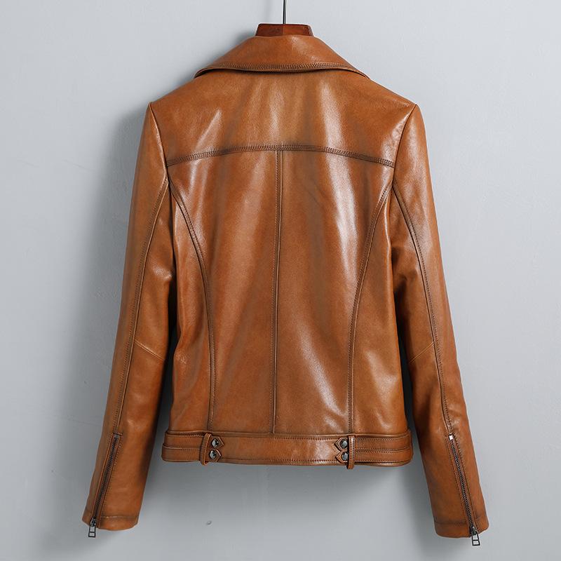 Spring and Autumn Genuine Leather Jacket Women's Sheepskin Motorcycle Suit Slim Short Small Leather Jacket Casual Jacket