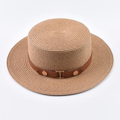 Summer Women Straw Hat Ladies Stylish Flat Top Travel Beach Sun Hat Chapeau Femme