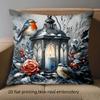 1 Pieces Winter Scene Pillows With Birds And Lanterns Polyester pillowcase, sofa decorative cushion cov Headboard Pillow
