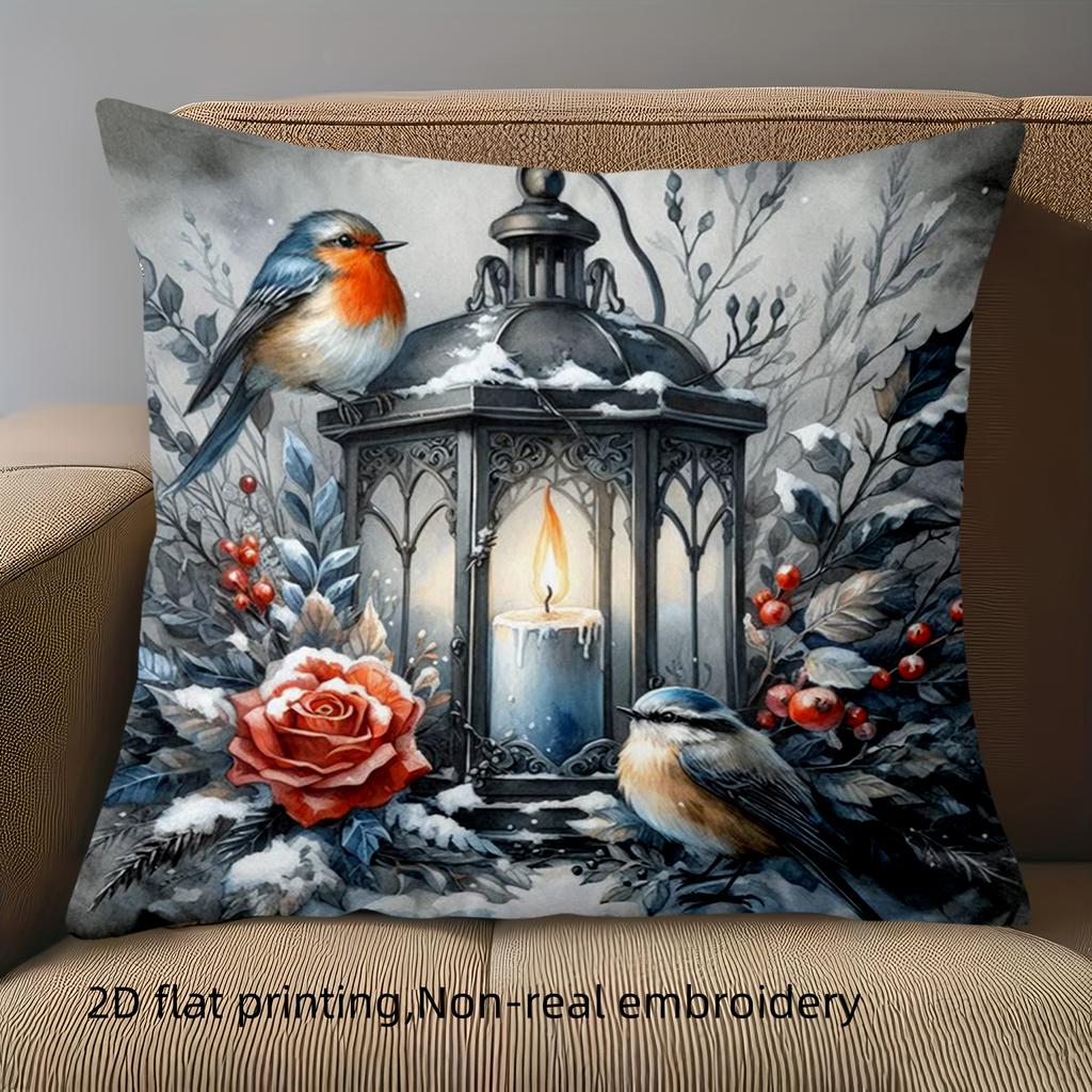 1 Pieces Winter Scene Pillows With Birds And Lanterns Polyester pillowcase, sofa decorative cushion cov Headboard Pillow