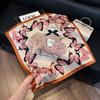 71Cm New Chinese Simulation Silk Square Scarf Soft and Skin-friendly Ink Flower Rhyme Printing Silk Scarf Neck Sunscreen Small Scarf