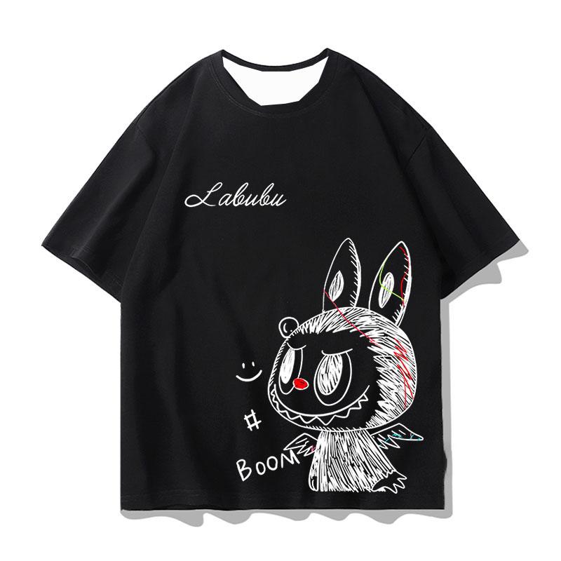 Labubu Print Short-sleeved T-shirt Men's Summer Cartoon Peripheral Clothes Trendy T-shirt Casual Top
