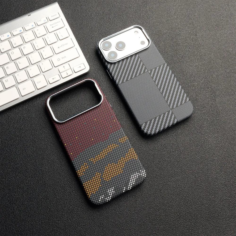 Fashion Carbon Fiber Pattern Relief Phone Case For IPhone 17 16 15 14 13 Pro Max Wireless Charge Alloy Lens Anti-Drop Back Cover